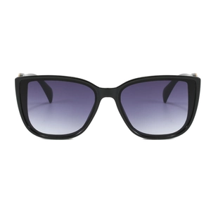 Oversized black cat-eye sunglasses with purple gradient lenses and twisted temple detail