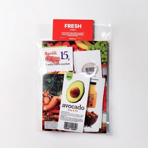 Creative fresh food theme sticker set with avocado and bacon in transparent pack