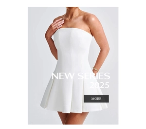 Detail view of white strapless pleated cocktail dress with elegant sleeveless silhouette