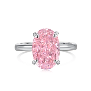 Elegant S925 silver ring featuring a large oval pink zircon in a four-prong setting