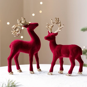 Christmas Reindeer Ornaments Flocking Glitter Deer Desktop Decoration Modern Minimalist Elk Figurine For Xmas Holiday Home Decor