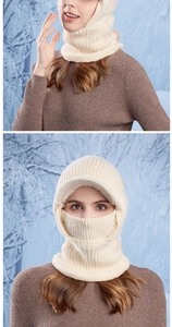 Winter knitted balaclava with warm fleece lining shown in face-mask and neck-warmer modes