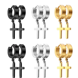 Stainless Steel Cross Hoop Earrings Hinged Dangle Punk Gothic Minimalist Trendy Jewelry For Men Women Unisex