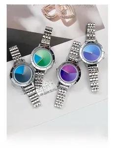 Minimalist gradient dial watches with silver stainless steel bands in four colors