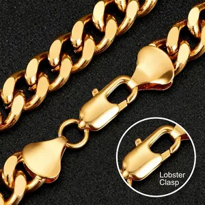 Polished gold hip hop Cuban link chain necklace with high-quality clasp closure