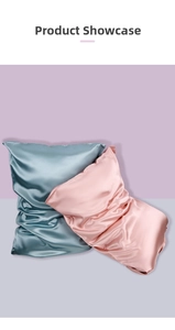Detail of premium heavy silk pillowcases in pink and blue with smooth glossy texture