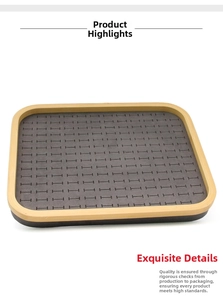Bamboo jewelry tray with grey velvet slots for organized ring and earring display
