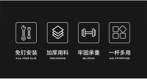 Detailed icons showing nail-free installation, thickened aluminum, and strong load bearing