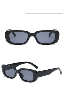 Front and 45-degree side views of black rectangle sunglasses in classic C1 style