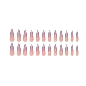 Gradient light pink to purple stiletto fake nails with fine glitter 24pcs set