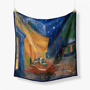 Detail of Van Gogh Café Terrace at Night oil painting print on premium square silk scarf