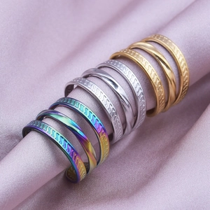Set of 9 minimalist 304 stainless steel adjustable rings in gold silver and rainbow finishes