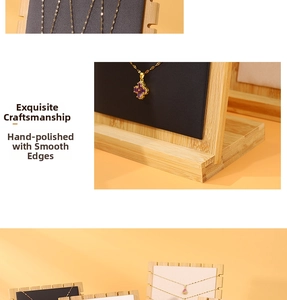 Detailed view of handcrafted bamboo necklace display stands with fine polished edges