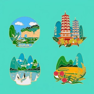 Guilin Cultural Scenic Refrigerator Magnets Zinc Alloy Enamel Souvenirs Elephant Trunk Hill Sun Moon Pagoda Landscape Decor