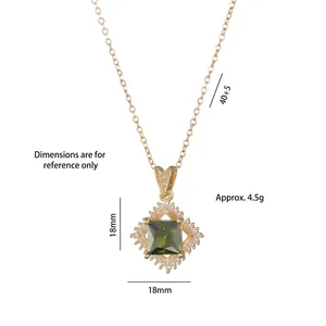 Gold pendant necklace with square emerald green stone and cubic zirconia measurements