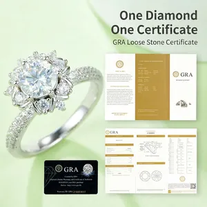 925 Sterling Silver Moissanite ring with flower halo design and GRA certificate