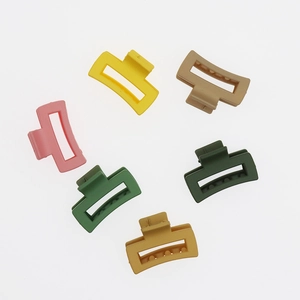 Set of 6 colorful hollow matte rectangular shark hair clips in assorted macaron colors