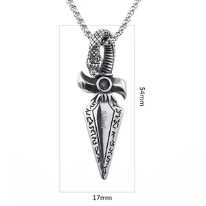 Viking rune snake dagger pendant necklace in stainless steel with dimensions and weight
