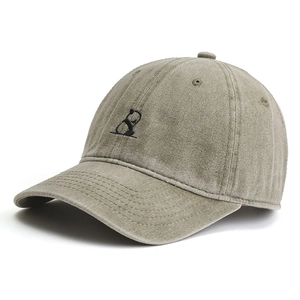 Vintage khaki cotton baseball cap with a small panda embroidery and curved brim