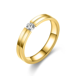 Fashion Copper Gold Tension Set Rhinestone Ring For Couples Women Minimalist Geometric Smooth Surface Finger Ring Jewelry