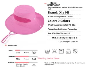 Detailed size guide for kids breathable mesh sun hat with dimensions and age range