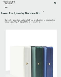 Detailed view of high-quality PU leather necklace boxes with golden crown buckles