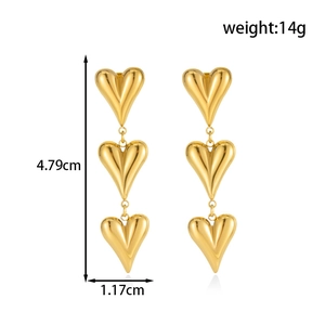 Titanium steel heart tassel earrings in gold finish with 4.79cm drop length dimensions