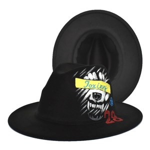 Fashionable black wool fedora hat featuring vibrant street style graffiti and artistic painting