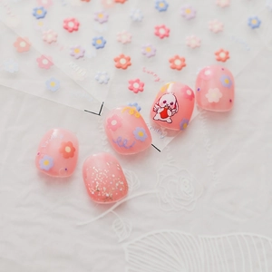 Nail Art Stickers 3D Relief Floral Cute Rabbit Letter Design Ins Style DIY Manicure Decals For Women Girls