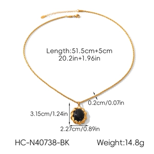Detailed size specifications for vintage gold twist necklace with black oval stone pendant