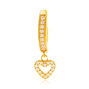 Piercing nombril en titane G23 doré avec pendentif cœur ajouré et zircons brillants