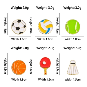 Set aus 6 Cartoon Sport Emaille Pins mit Fußball Basketball und Tennis Motiven