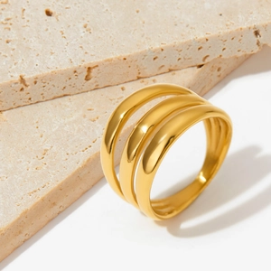 Bague Empilée À Trois Couches En Acier Inoxydable Minimaliste Rétro Géométrique Polissage Miroir Bijoux Pour Femmes