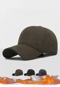 Detailed view of winter baseball cap with ear flaps and soft fleece lining for men