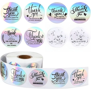 Holographic round thank you stickers for small business packaging and wedding favors