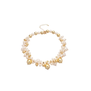 Elegant French irregular pearl necklace with polished gold beads and adjustable clasp