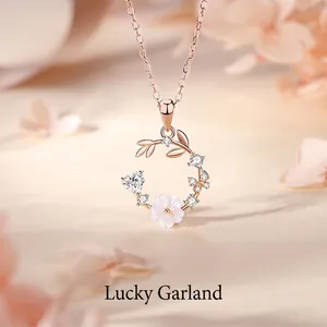 925 Sterling Silver Necklace With Mother Of Artificial Pearl Flower Petal Wreath Pendant Butterfly Heart Zircon Jewelry For Women