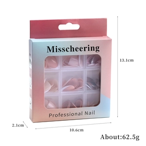 French tip press-on nails set in nude pink gradient box with size specifications
