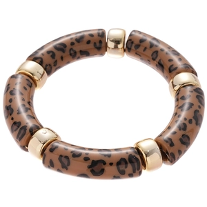 Chic iridescent acrylic round bracelet with leopard print and golden metal bead details