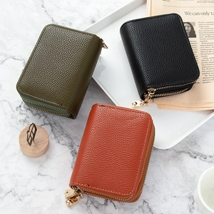 Tarjetero Para Mujer Cartera Cuero PU Textura Lichi Doble Cremallera Gran Capacidad Monedero Para Damas