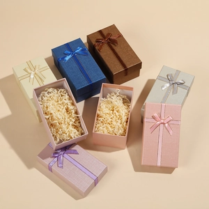Rectangle jewelry gift boxes with satin ribbon bows in various elegant colors