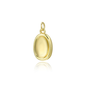 Minimalist 18k gold plated oval pendant with high polished metallic finish and top ring