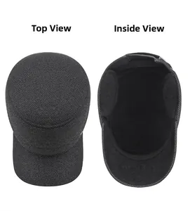 Detail of warm winter flat cap showing knit texture and soft fleece lining with ear flaps