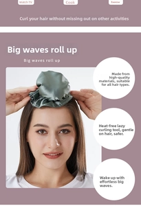 Set bigodini senza calore in raso verde scuro su modella per onde naturali ai capelli