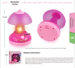 Mushroom play lamp detail showing 11cm height, pink battery base and gift box