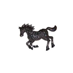 Vintage style dark metal horse brooch with micro-paved rhinestones for women