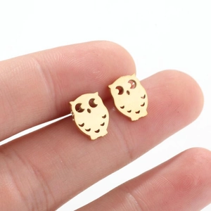 Owl Stud Earrings Stainless Steel Animal Shaped Hollow Out Fashion Jewelry For Women
