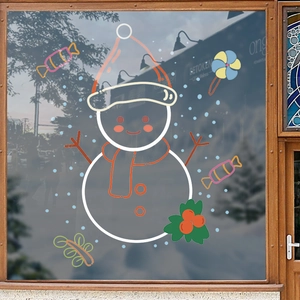 Autocollants de fenêtre bonhomme de neige de Noël avec contours néon pour décor de fête