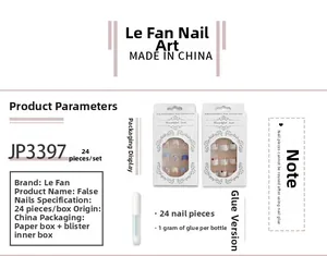 Vue détaillée du kit faux ongles JP3397 comprenant 24 pièces et colle spéciale