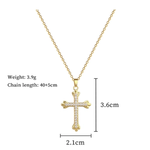Detailed size specifications for the gold cross necklace with crystal pavé and 40+5cm chain